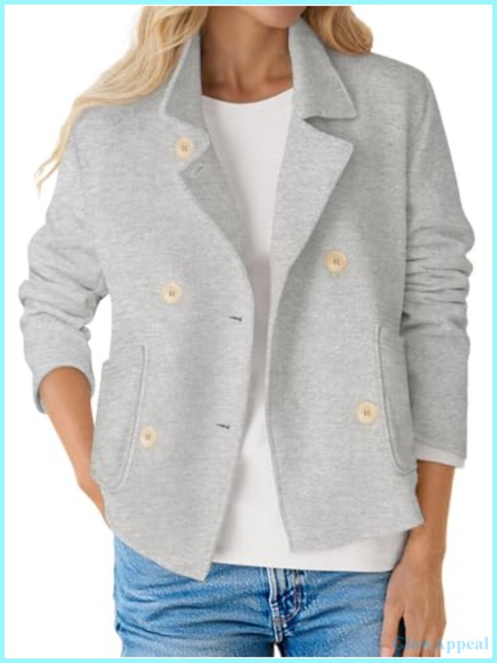 Cropped Double Breasted Blazer Suit Jacket Notch Lapel Business Casual
